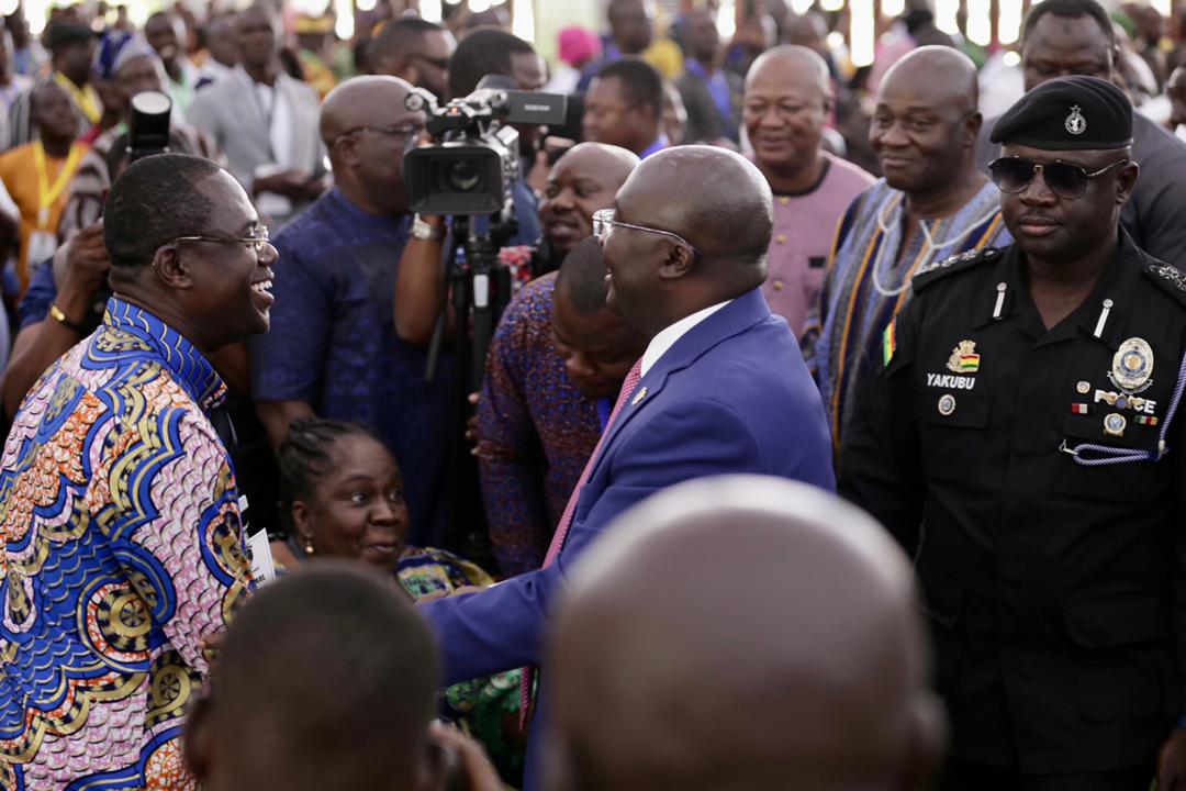 Vice-President Bawumia is welcomed at the 21st Biennial National Delegates Conference of the National Association of Local Authorities of Ghana by the Executive Chairman of Jospong Group of Companies, Joseph Siaw Agyepong. Vice-President Bawumia is welcomed at the 21st Biennial National Delegates Conference of the National Association of Local Authorities of Ghana by the Executive Chairman of Jospong Group of Companies, Joseph Siaw Agyepong.